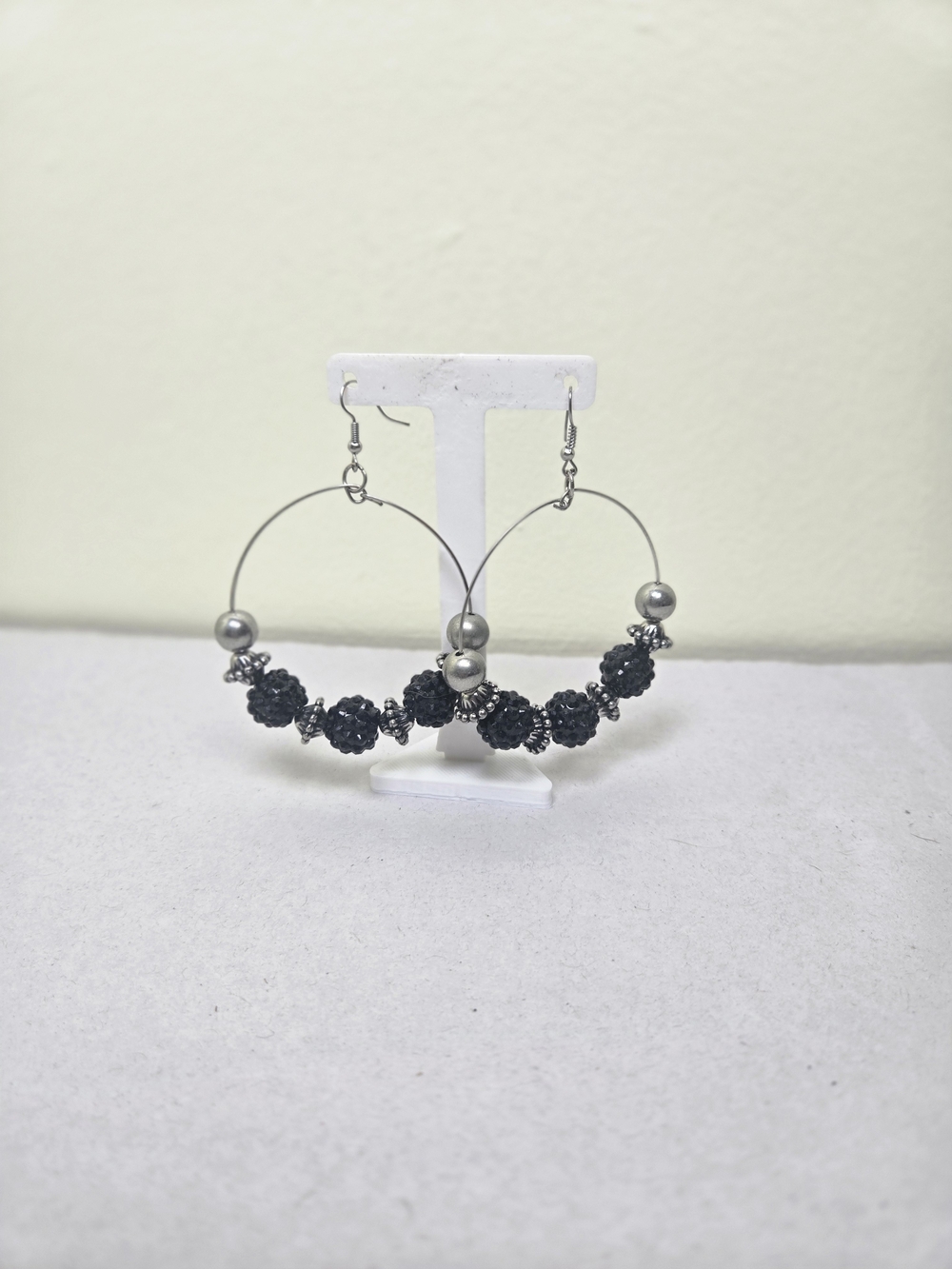 Handmade Statement Black Beaded Hoop Earrings